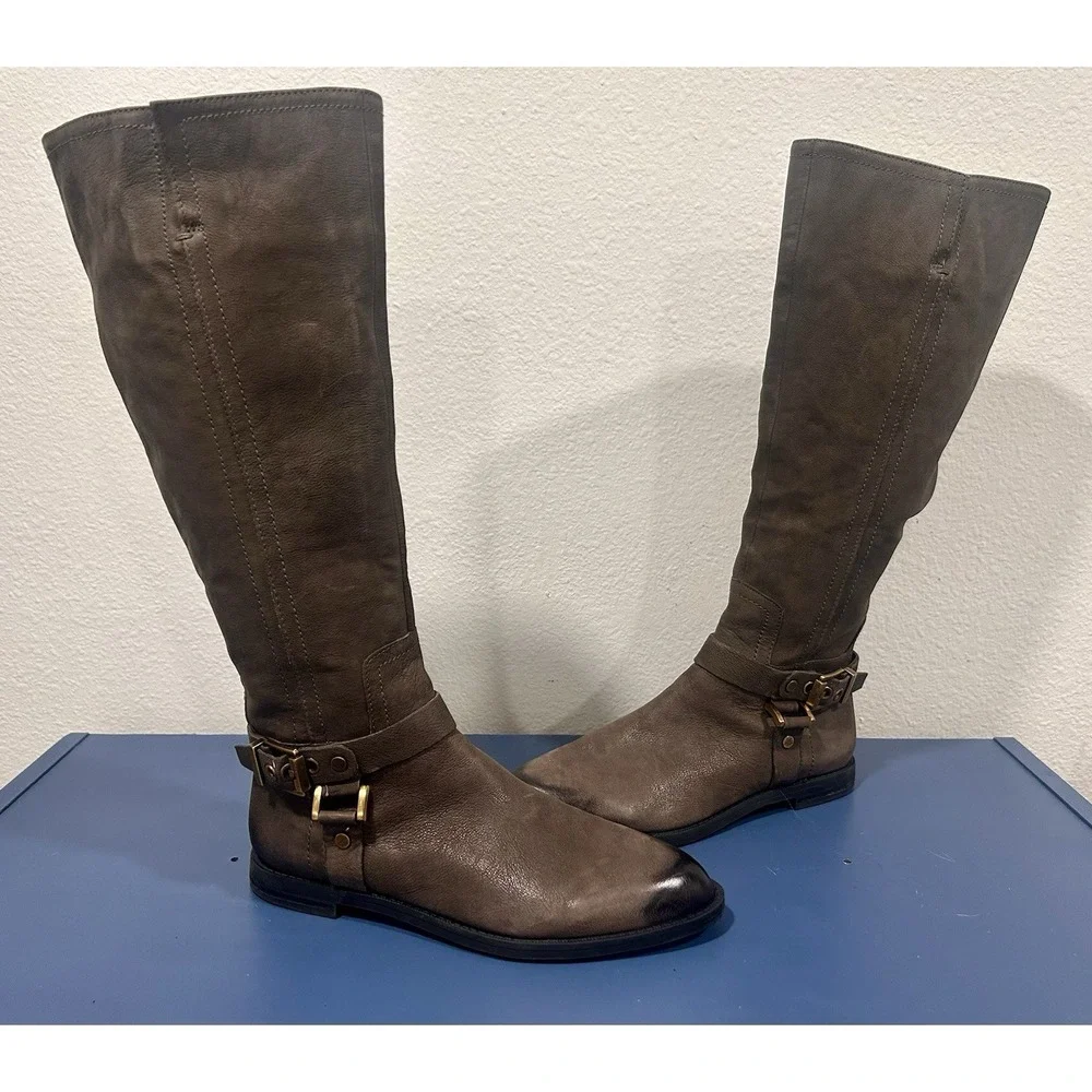 Franco Sarto Women's Vantage Gray Leather Knee-High Riding Style Boots 7.5M